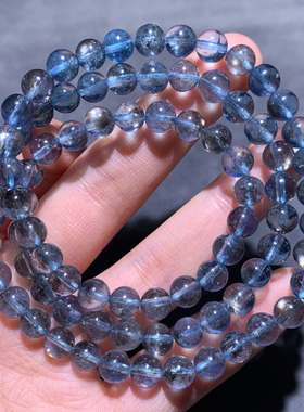 天然冰透星光海蓝宝三圈手链巴西