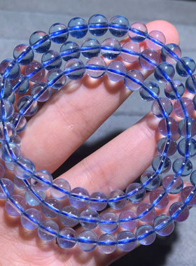 天然巴西冰透海蓝宝三圈手链清透