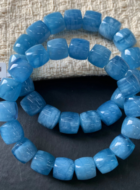 天然莹润蓝天白云海蓝宝桶珠手链