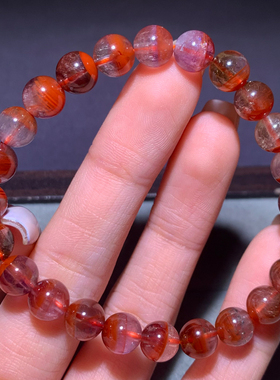 天然红极光水晶单圈手链玫瑰水晶