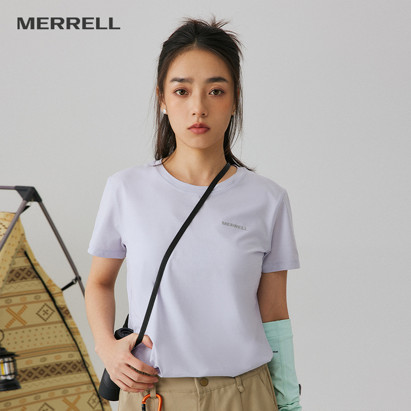 MERRELL迈乐户外运动短T简约休闲上衣抗菌速干短袖T恤女透气圆领-图0