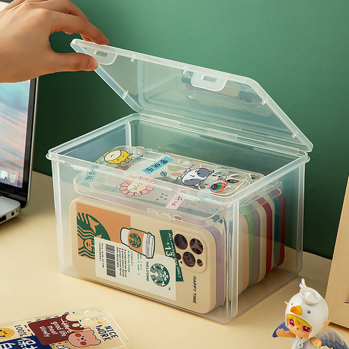 手机壳收纳盒带盖防尘透明杂物盒翻盖式明信片照卡片周边整理盒子 - 图1