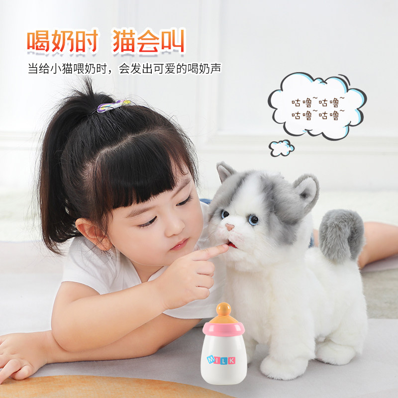 发顺丰喝奶舔舔猫喵仿真会叫玩具猫 科迈特电动/遥控动物/人物