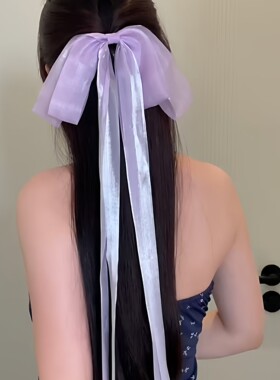 蝴蝶结发夹头饰长飘带氛围感超仙半扎发披发弹簧发夹丸子头甜美发