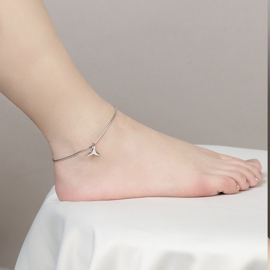 老银匠美人鱼尾纯银脚链女夏季鱼尾吊坠女情人节礼物s925银脚链女