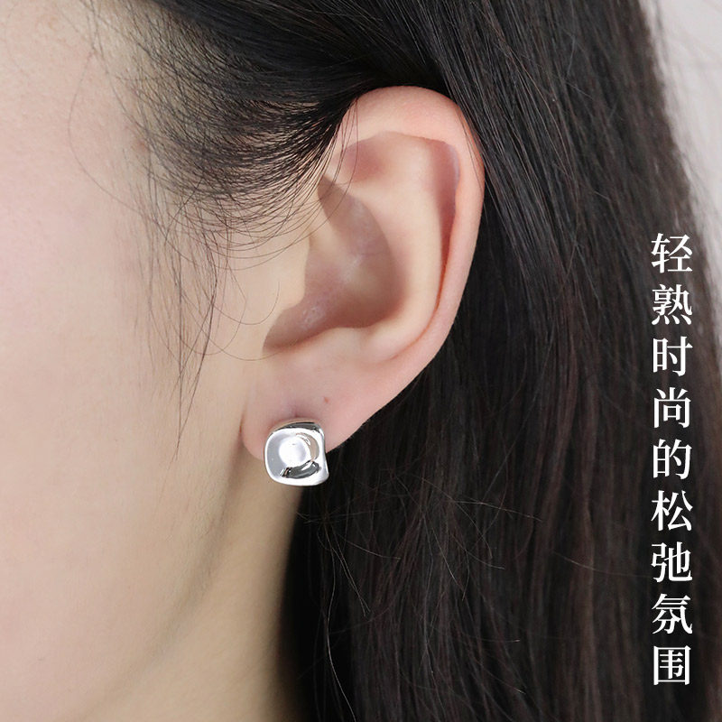 老银匠s925银方形银饰耳钉女简约几何时尚轻奢简约立体感纯银耳饰,淘宝优惠券,粉丝福利购,淘宝优惠卷
