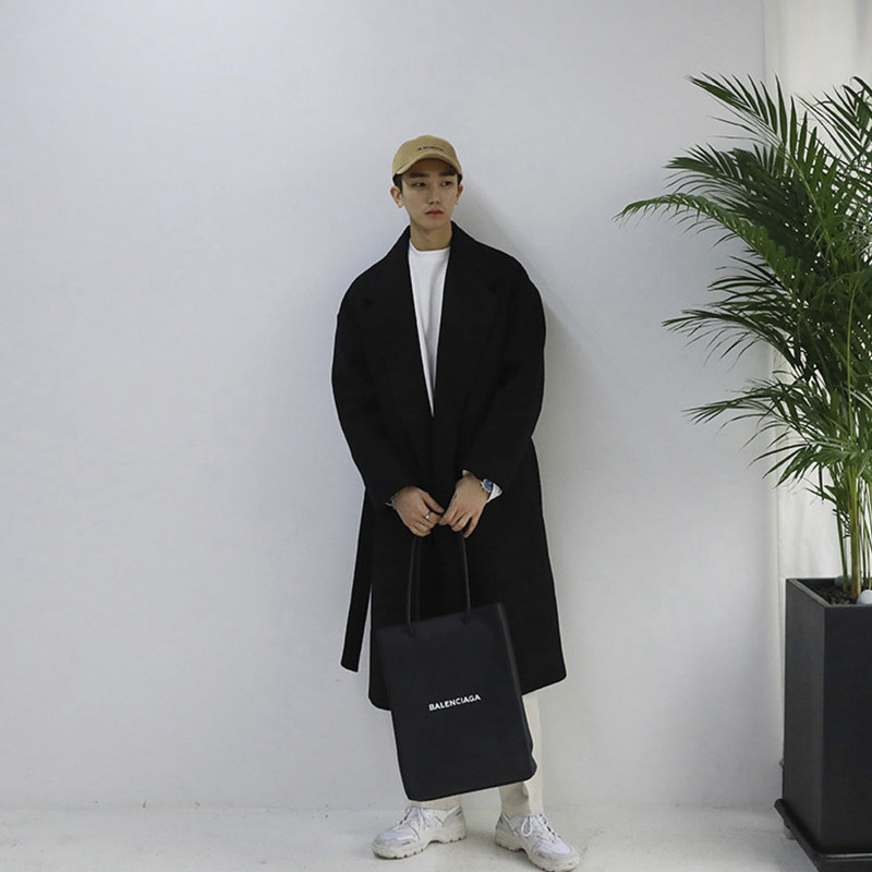 碧舍青年呢子大衣男中长款时尚秋冬加厚韩版宽松系带毛呢外套潮流,淘宝优惠券,粉丝福利购,淘宝优惠卷