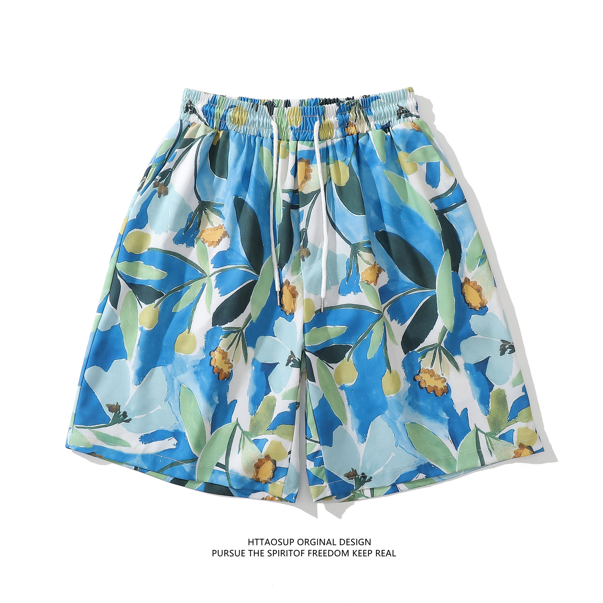 HTTAOSUP港风复古碎花短裤男vintage油画夏威夷风情侣休闲沙滩裤,淘宝优惠券,粉丝福利购,淘宝优惠卷