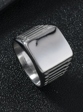 跨境欧美不锈钢戒指铸造方形表带戒指简约光面指环男士饰品批发