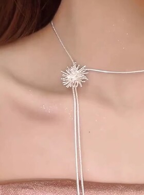 银色烟花抽拉可调节长款项链