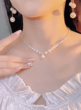 夏季新款碎银子珍珠吊坠项链女