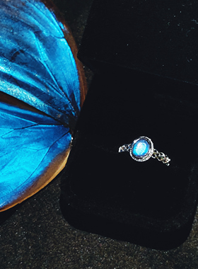 大蓝闪蝶戒指轻奢镀银活口可调节