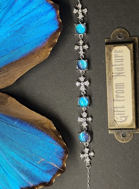 大蓝闪蝶真蝴蝶标本镀银手链精致ins设计生日礼物送女友