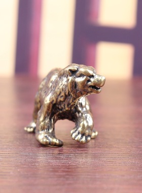 实心黄铜北极熊叼鱼桌面摆件黄铜霸气北极熊茶宠古玩铜器熊霸天下