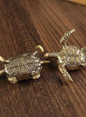 招财纳福报平安风水铜龟复古实心铜长寿乌龟铜龟茶台茶宠盖置摆件