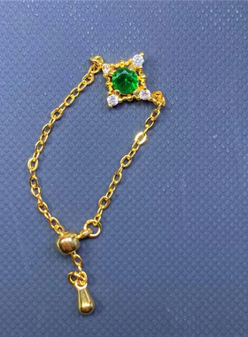 S925纯银镀14k黄金白金女戒指尾戒绿宝石日系风格优雅小清新