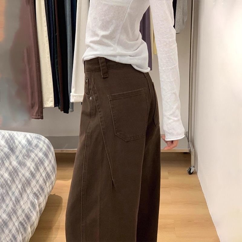 咖色阔腿牛仔裤女秋冬加绒胖妹妹梨型身材mm高腰宽松显瘦弯刀裤子,淘宝优惠券,粉丝福利购,淘宝优惠卷