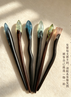 发簪古风檀木汉服头饰简约
