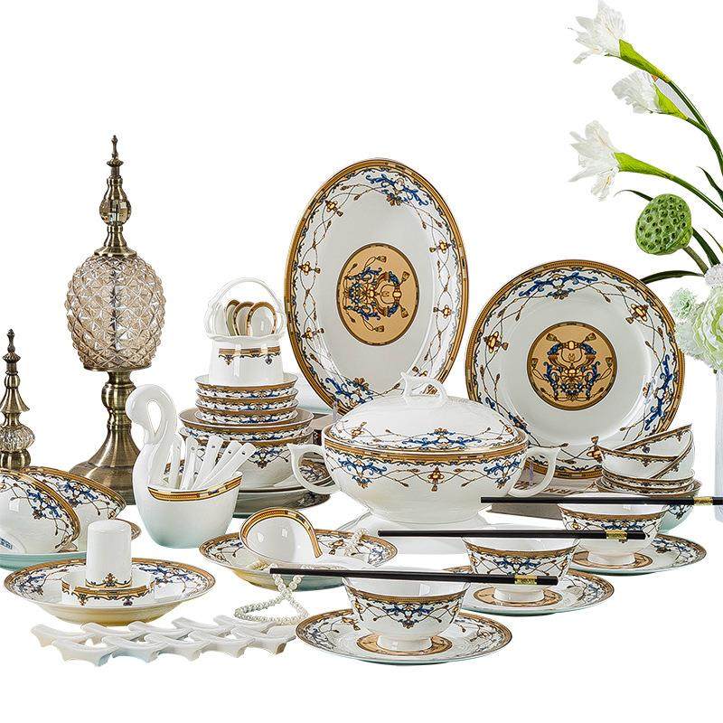 骨瓷餐具套装碗盘西式奢华陶瓷碗筷碗碟瓷碗套装家用碗具组合礼盒,淘宝优惠券,粉丝福利购,淘宝优惠卷