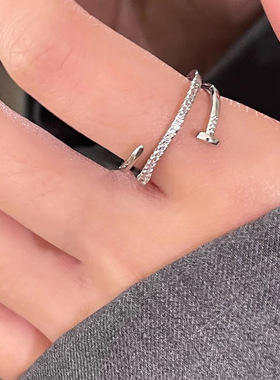 超闪轻奢满钻多层钉子戒指女ins潮高级感冷淡风开口戒子个性指环