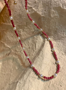 夏季简约仿珍珠项链女小众串珠设计高级感粉色甜美新款颈脖锁骨