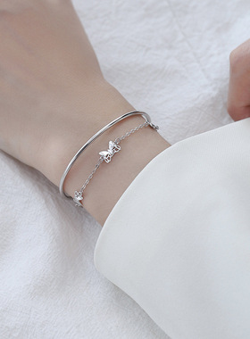 双层蝴蝶手链手环女轻奢ins小众设计简约女生手镯手饰学生送闺蜜