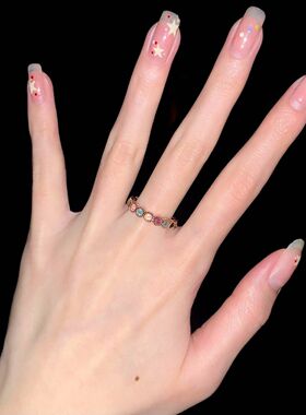 碧玺彩虹戒指女小众设计开口可调节指圈甜酷辣妹风饰品高级感日常