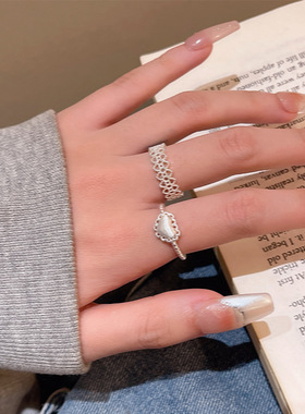 韩系蕾丝爱心开口戒指女轻奢小众设计高级感食指戒气质百搭指环