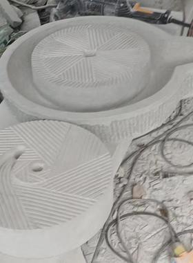 青麻石家用小石磨手工开槽小磨盘非电动石磨复古石水缸摆件定制