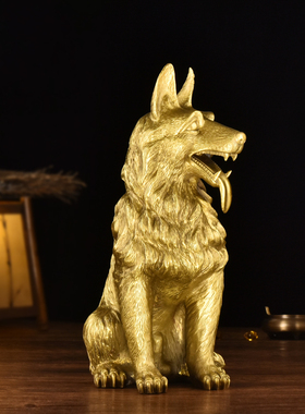 黄铜仿真狼狗生肖狗摆件家居饰品