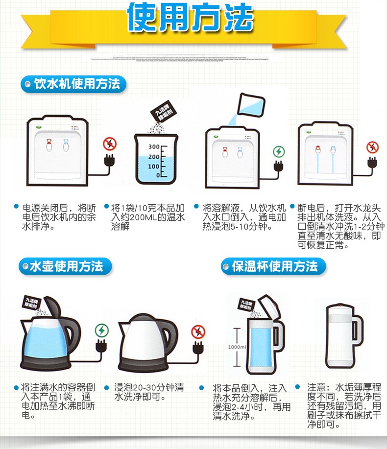 多效除垢剂水垢清洁柠檬酸去除水电壶饮机食品级清洁剂10克X100袋 - 图3