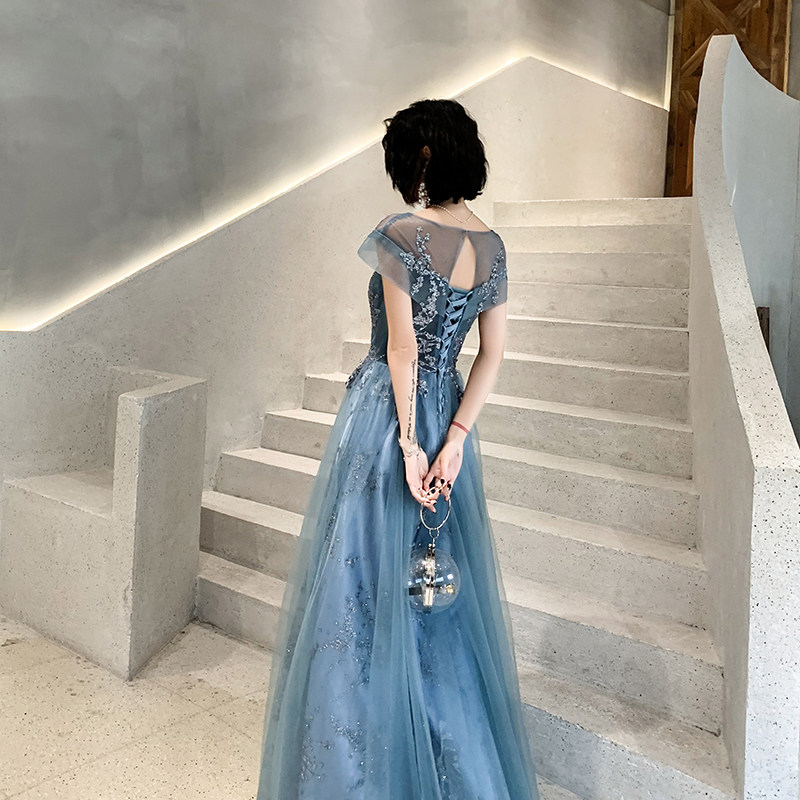 婚礼年会长款礼服女仙气2024新款宴会梦幻气质一字肩晚礼服高贵秋_虎窝淘