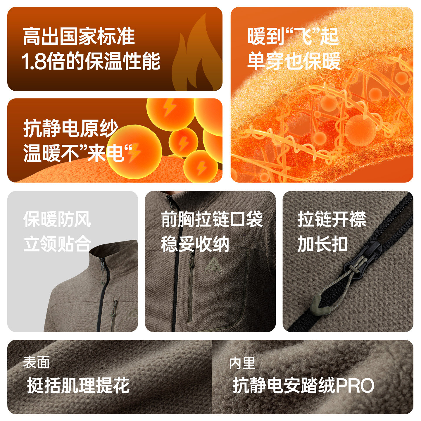 安踏火壳丨轻量保暖户外立领抓绒衣男装25新款抗静电夹克外套上衣,淘宝优惠券,粉丝福利购,淘宝优惠卷