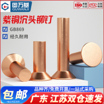 Red copper countersunk head rivet GB869 knockdown flat cone head solid rivet copper stud M2M3M4M5M6M8