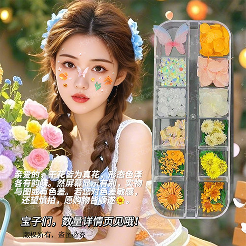 脸上贴干花妆容脸贴蝴蝶化妆饰品脸部亮片面部儿童舞台妆美甲小花 - 图1