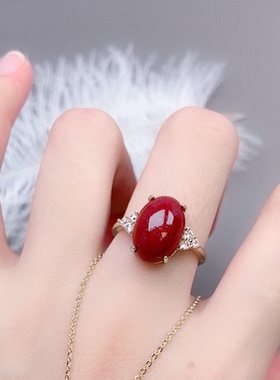 朱砂戒指活口可调节富贵花开保真戒指新款百搭饰品潮