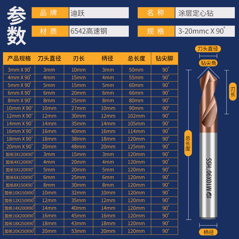 含钴90度定心钻定点中心钻加长中心钻头定心不锈钢点孔定位钻-图3