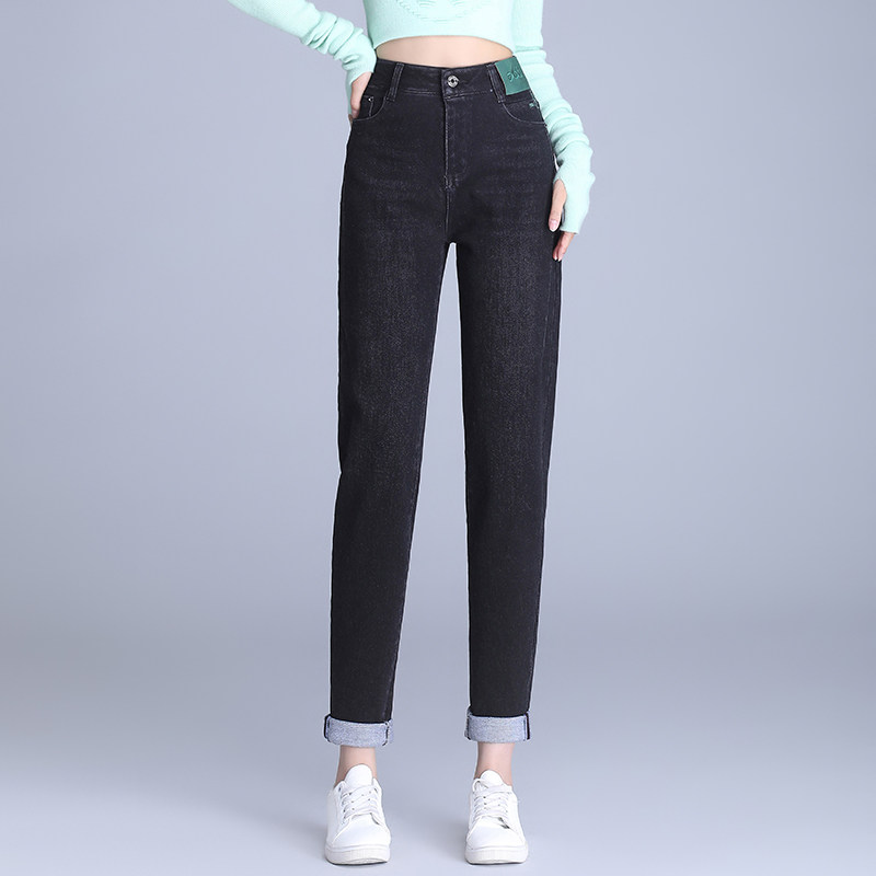 texwood苹果牌牛仔裤女哈伦裤秋季高腰弹力美国萍果黑色老爹裤子,淘宝优惠券,粉丝福利购,淘宝优惠卷
