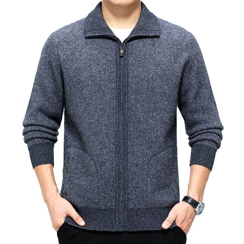 秋冬季款新开纯羊绒毛衣男士针织衫中领老年9569-K翻拉链大码羊毛,淘宝优惠券,粉丝福利购,淘宝优惠卷