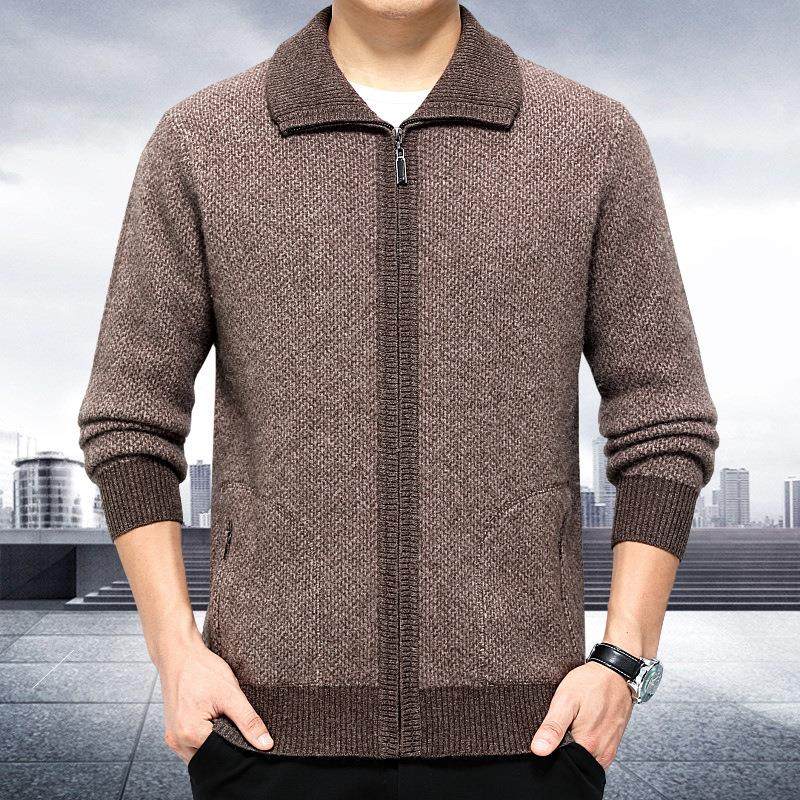 秋冬季款新开纯羊绒毛衣男士针织衫中领老年9569-K翻拉链大码羊毛,淘宝优惠券,粉丝福利购,淘宝优惠卷