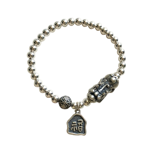 Ретро браслет с одной бусиной, серебро 999 пробы, на удачу, подарок на день рождения