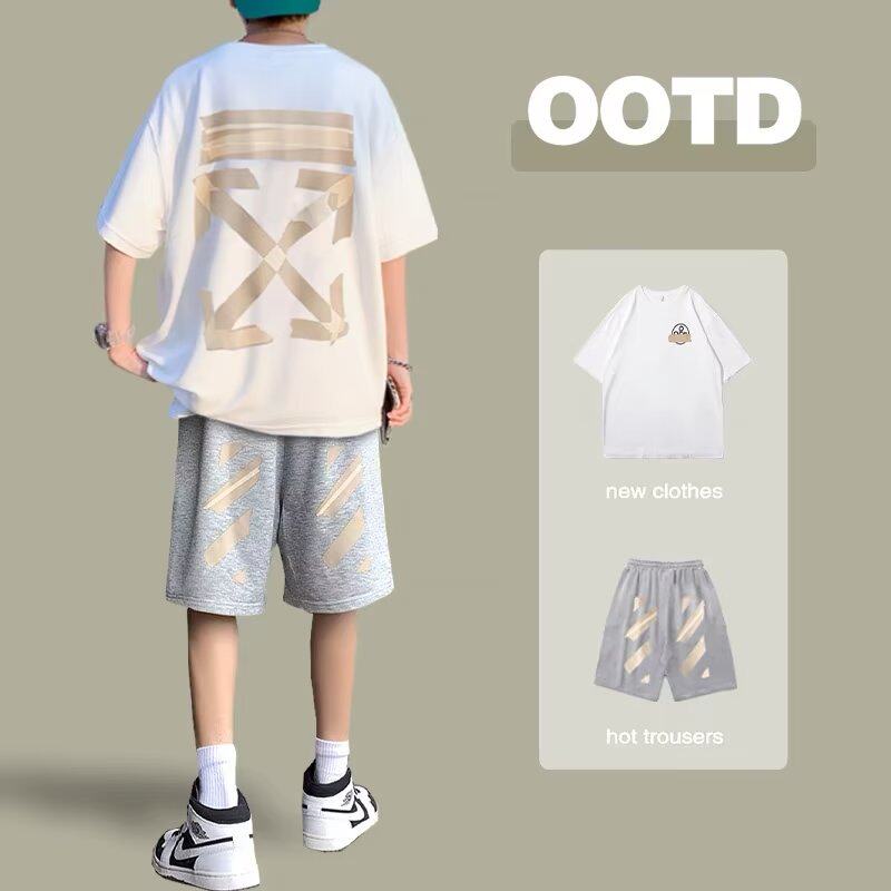 运动套装男短袖T恤潮流宽松衣服一套搭配帅气学生短袖短裤两件套,淘宝优惠券,粉丝福利购,淘宝优惠卷