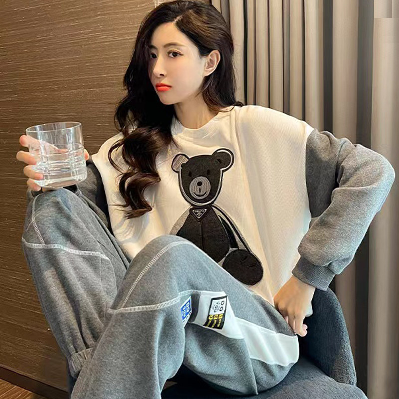 带胸垫纯棉睡衣女春秋季韩版卡通长袖长裤全棉可外穿家居服两件套,淘宝优惠券,粉丝福利购,淘宝优惠卷