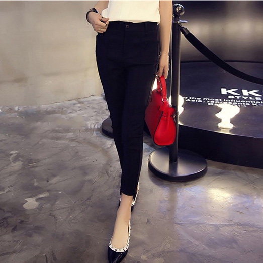 Mid-high waist versatile elastic stretch nine-point pants small feet