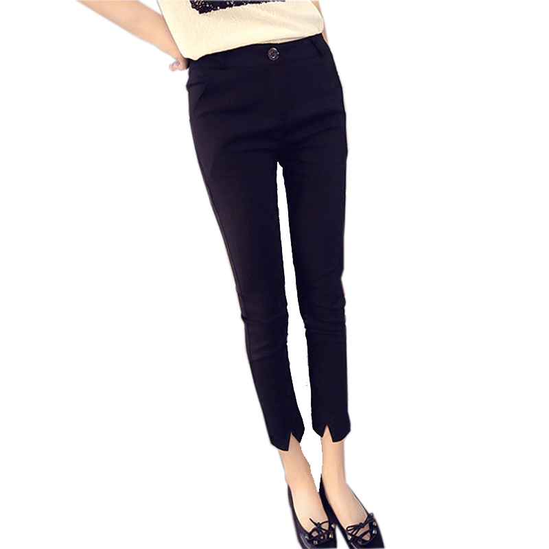 Mid-high waist versatile elastic stretch nine-point pants small feet