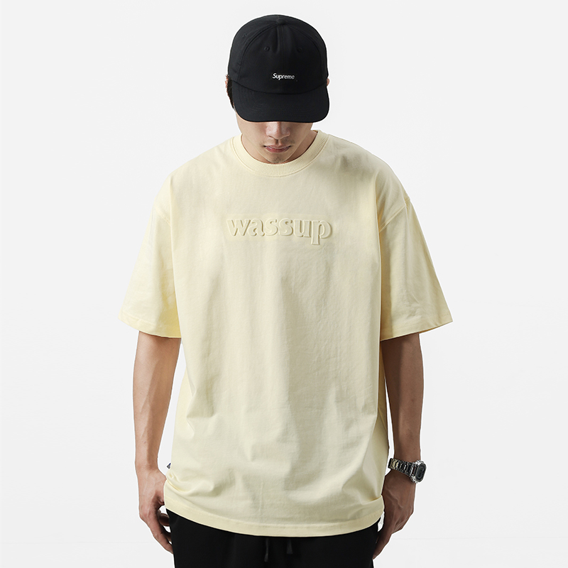 WASSUP HEODS立体凹凸字母logo短袖男夏季宽松休闲纯棉纯色情侣装