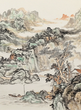 孤品名家手绘山水大横幅挂画