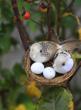 藤编仿真小鸟窝创意装饰品摆件