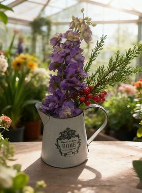 法式风铁皮桶复古做旧洒水壶摆件