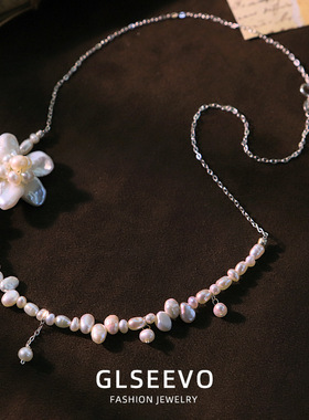 天然淡水珍珠花朵纯银吊坠项链高级感s925银脖颈链轻奢百搭锁骨链